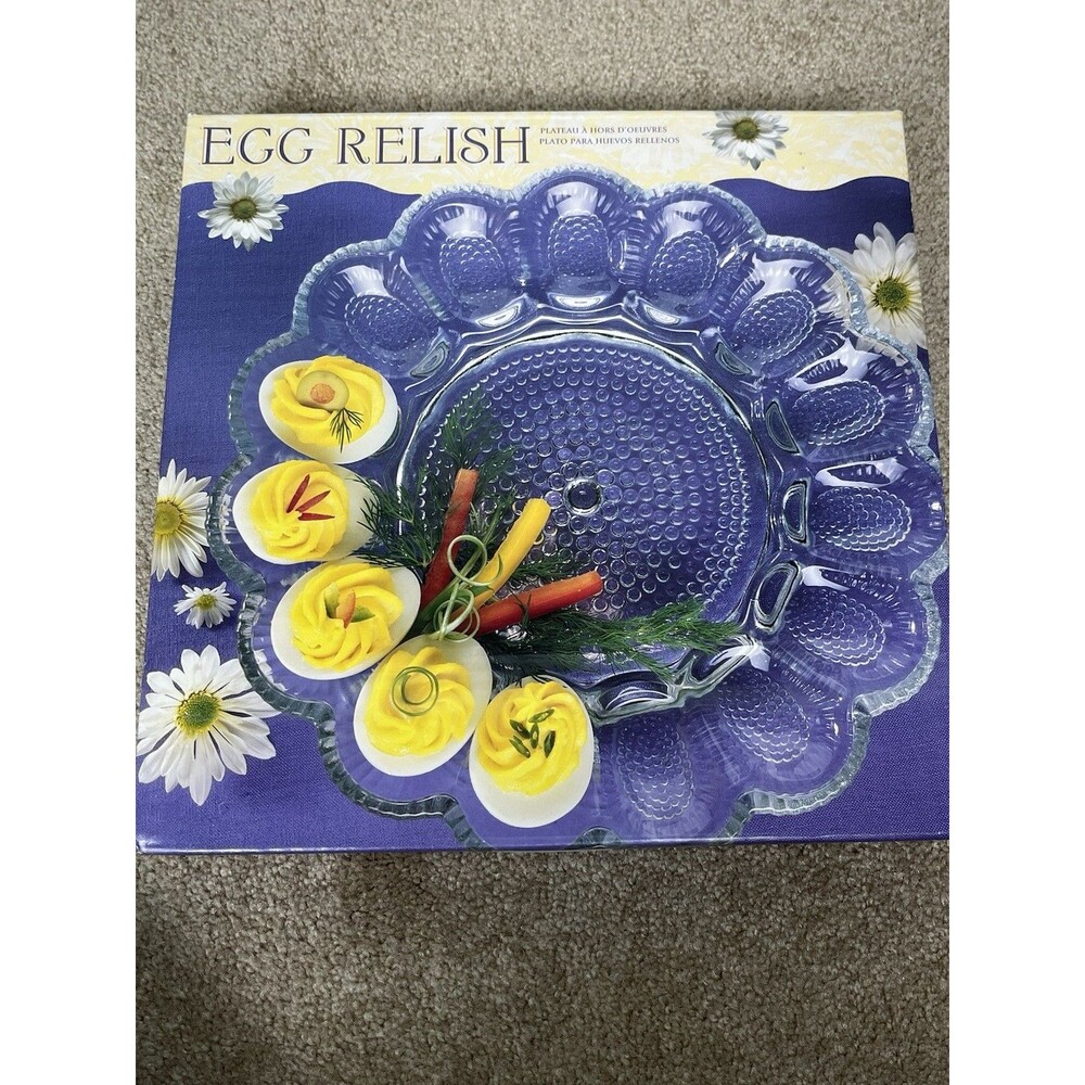 NOS Indiana Glass Egg Relish Tray 11" Clear Hobnail 12624 Deviled Plate NIB